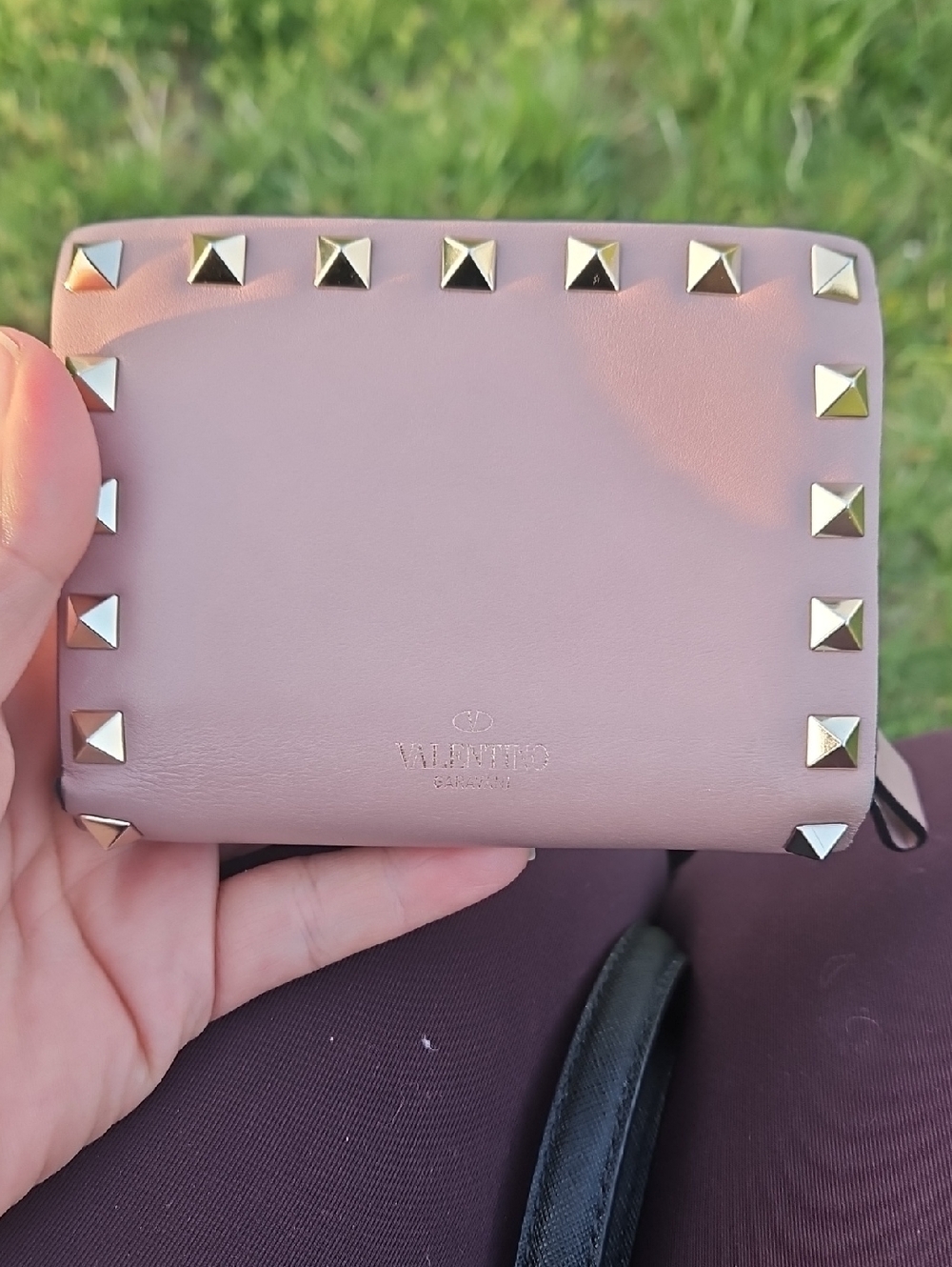 Valentino Rockstud Compact Wallet in Dusty Rose with Gold Studs With A Coa